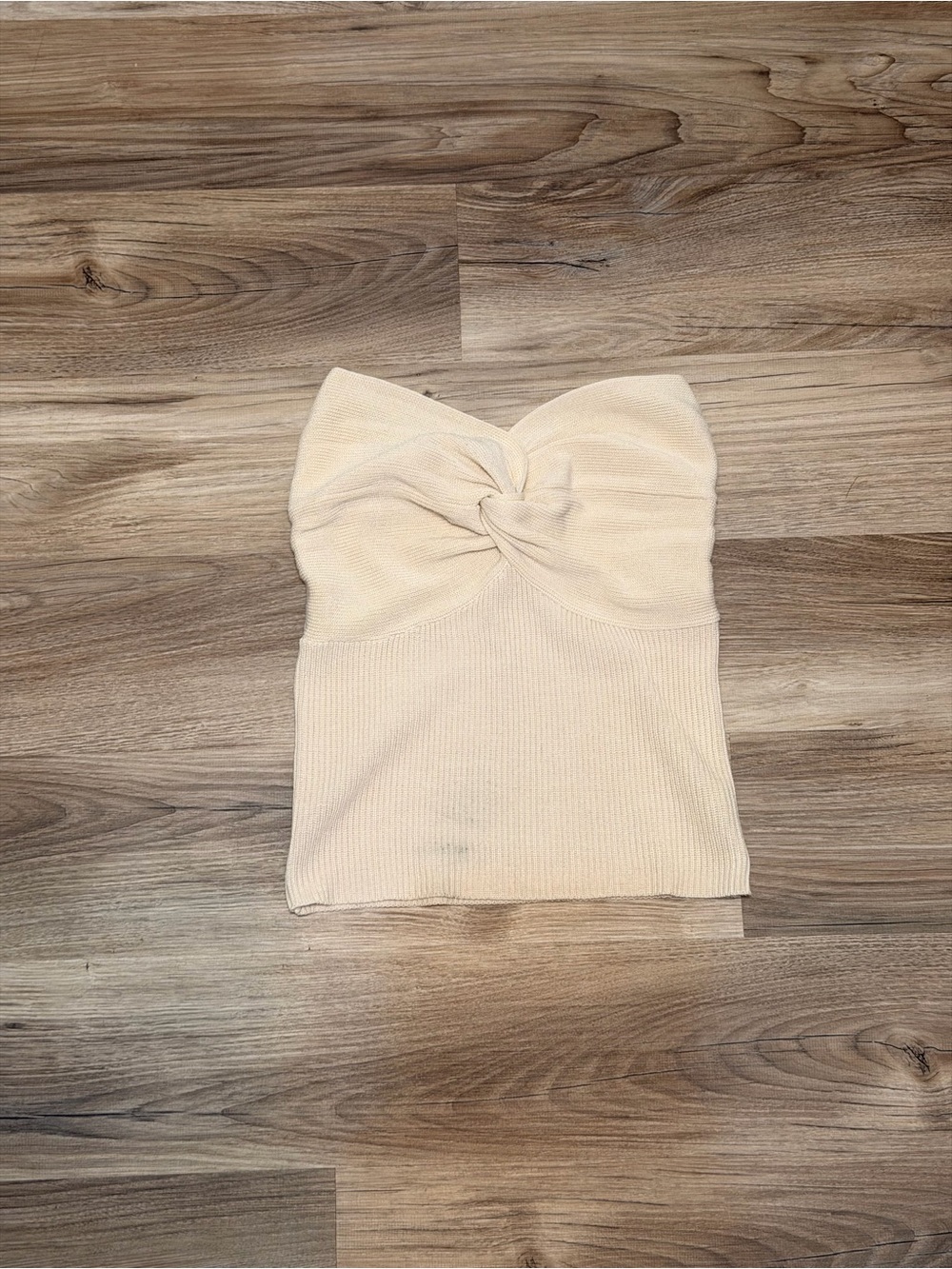 Cream Twist Front Ribbed Tube Top
